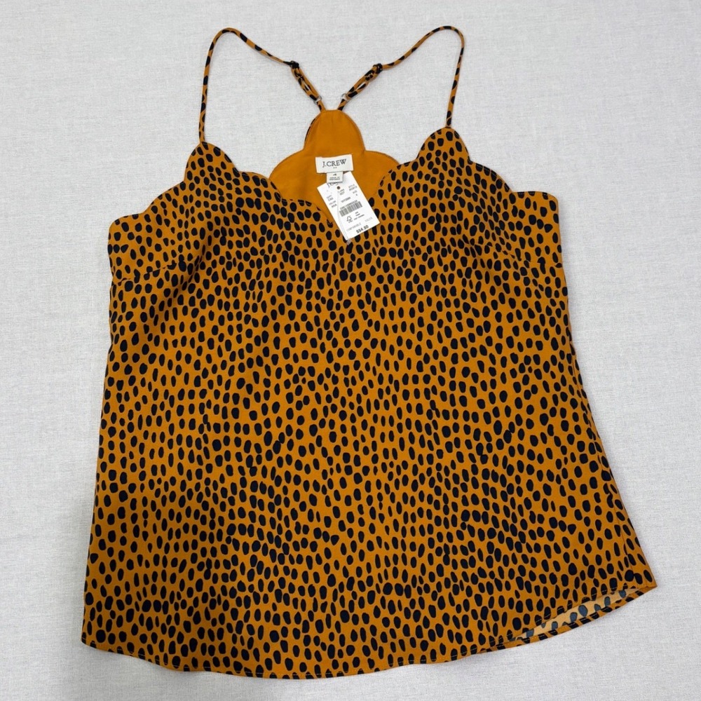 J Crew Womens Cami Tank Scalloped Hem Leopard Print Sleeveless Top Size 4 NWT - Picture 1 of 6